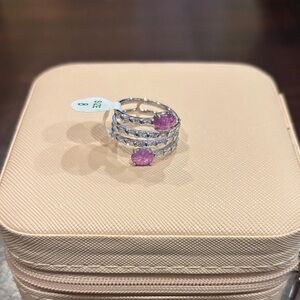 Rhodium and Purple ice crystal Ring